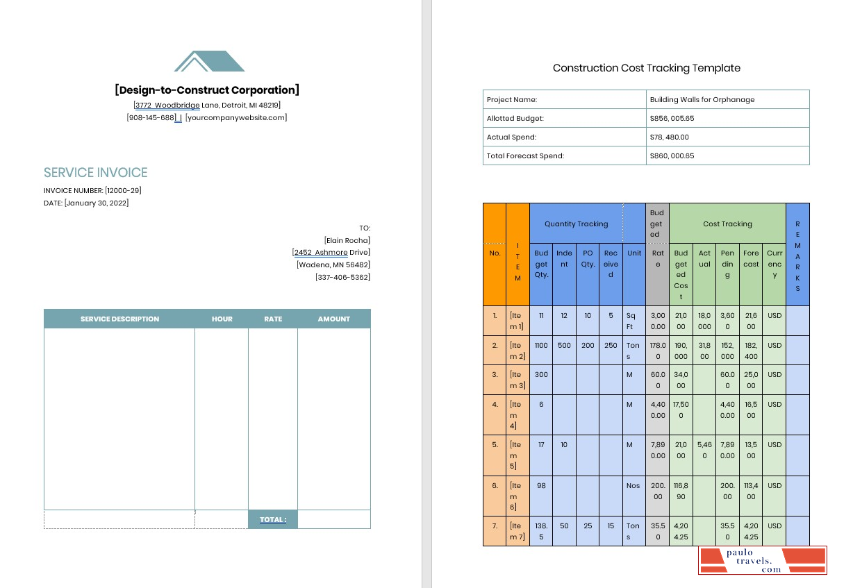 Contractor Job Invoice Template PSD template